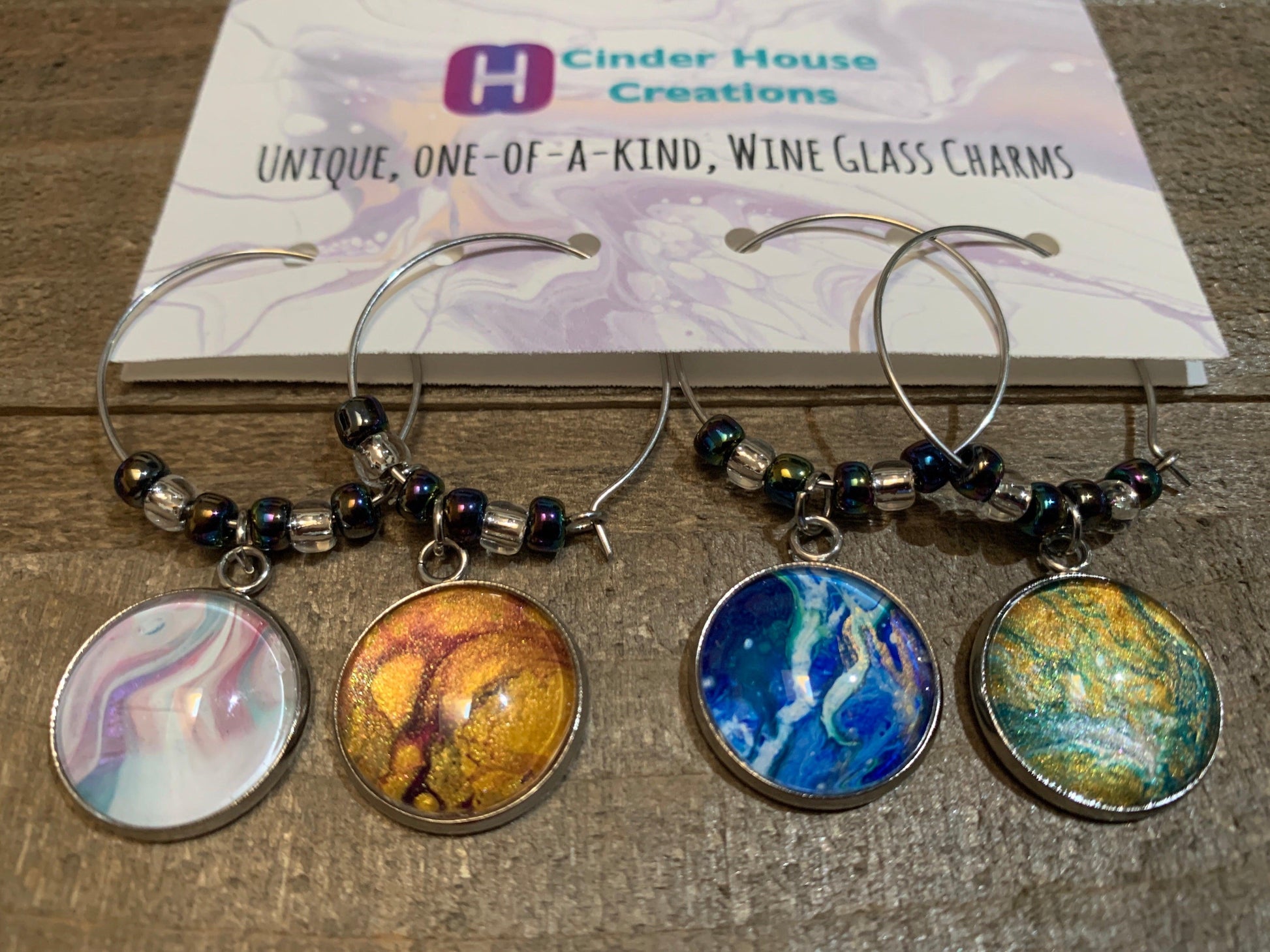 Fluid Art Wine Charm Set - Cinder House Creations
