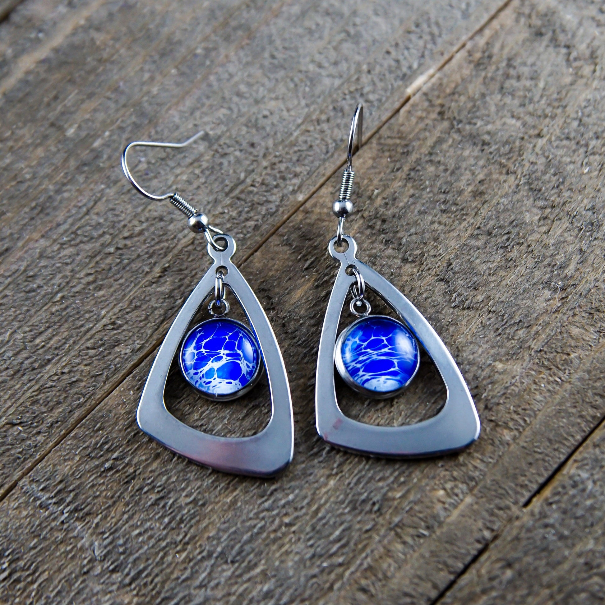 Wearable Art Triangle Fish Hook Earrings - Cinder House Creations