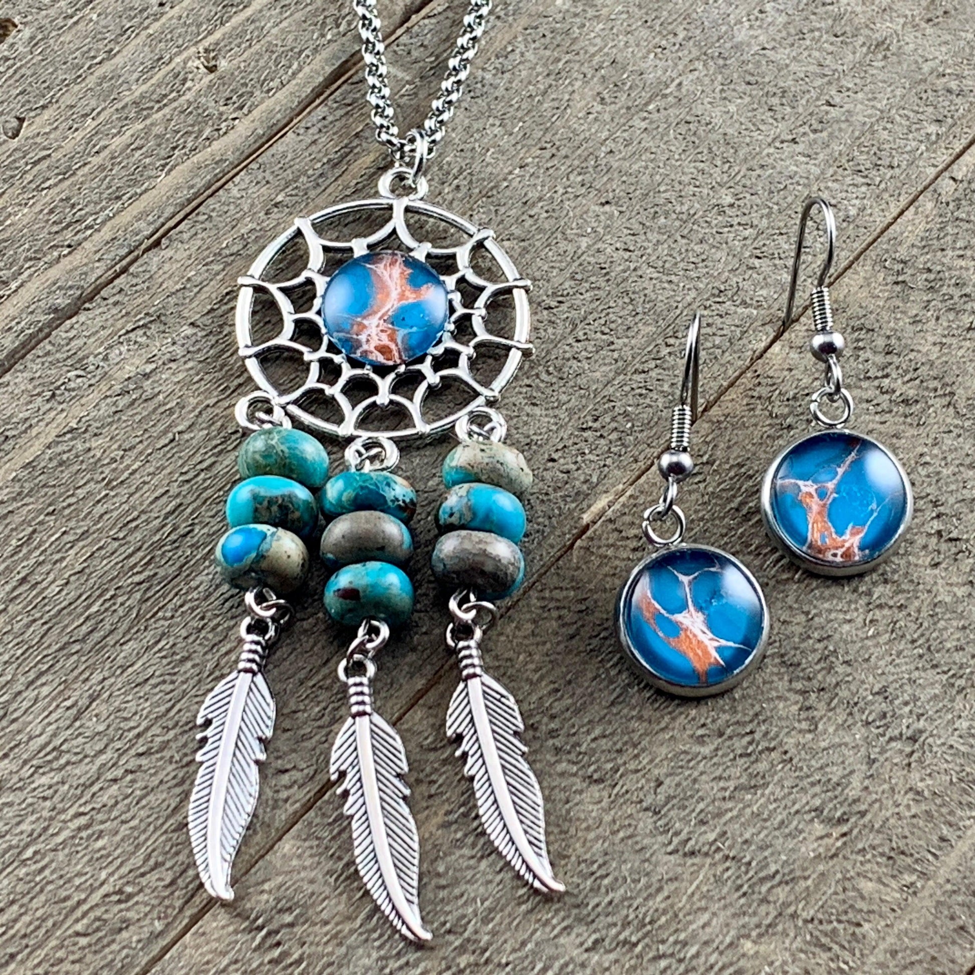 Dream Catcher Wearable Art Pendant and Earring Sets - Cinder House Creations