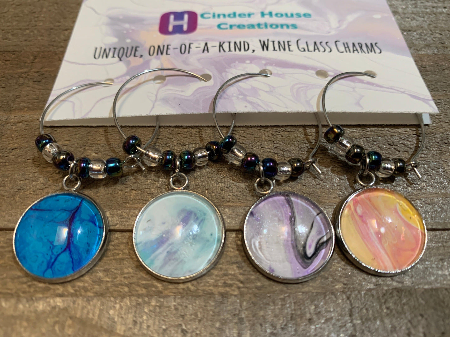 Fluid Art Wine Charm Set - Cinder House Creations