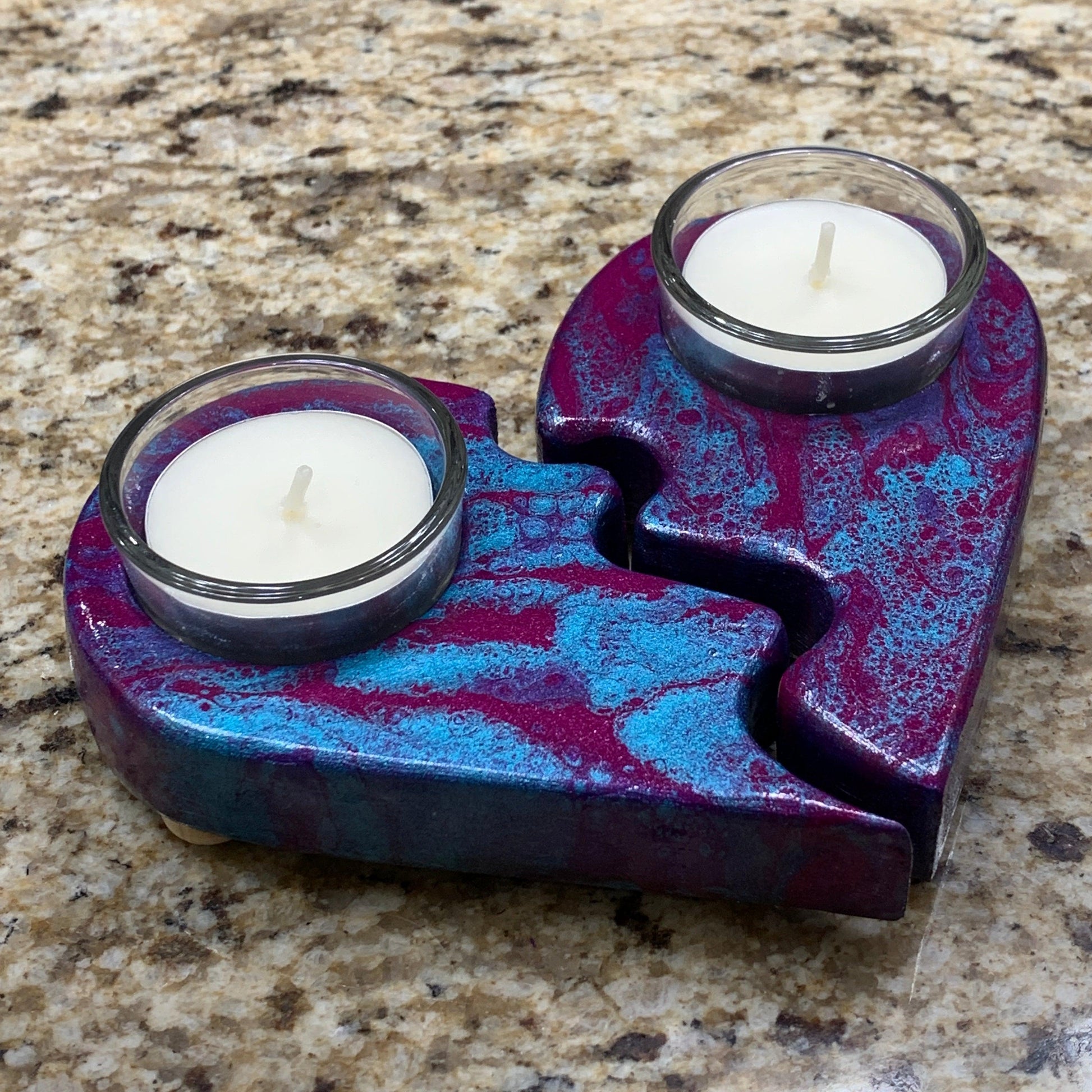 Fluid Art Heart Shaped Tealight Candle Holder - Cinder House Creations