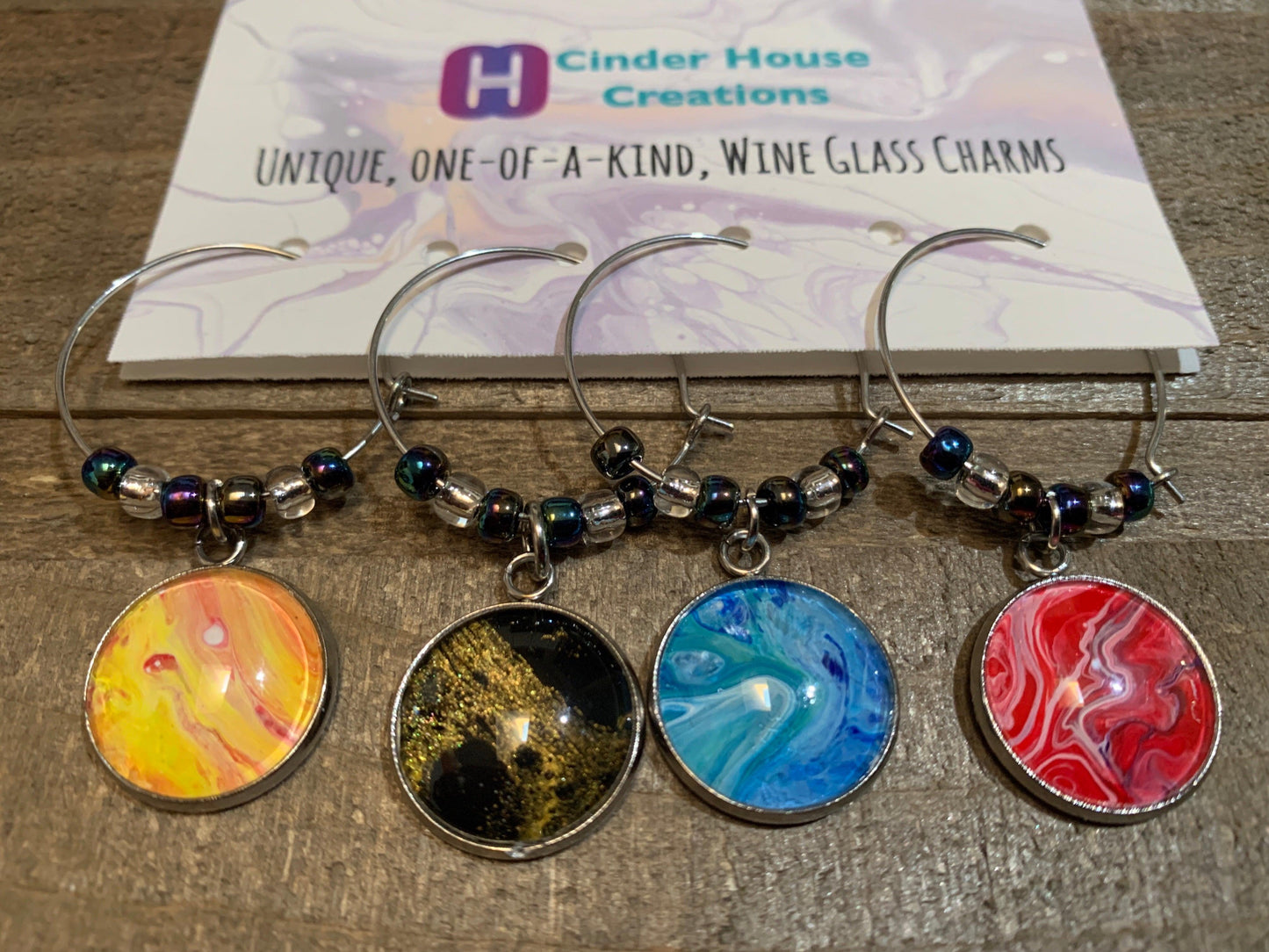 Fluid Art Wine Charm Set - Cinder House Creations