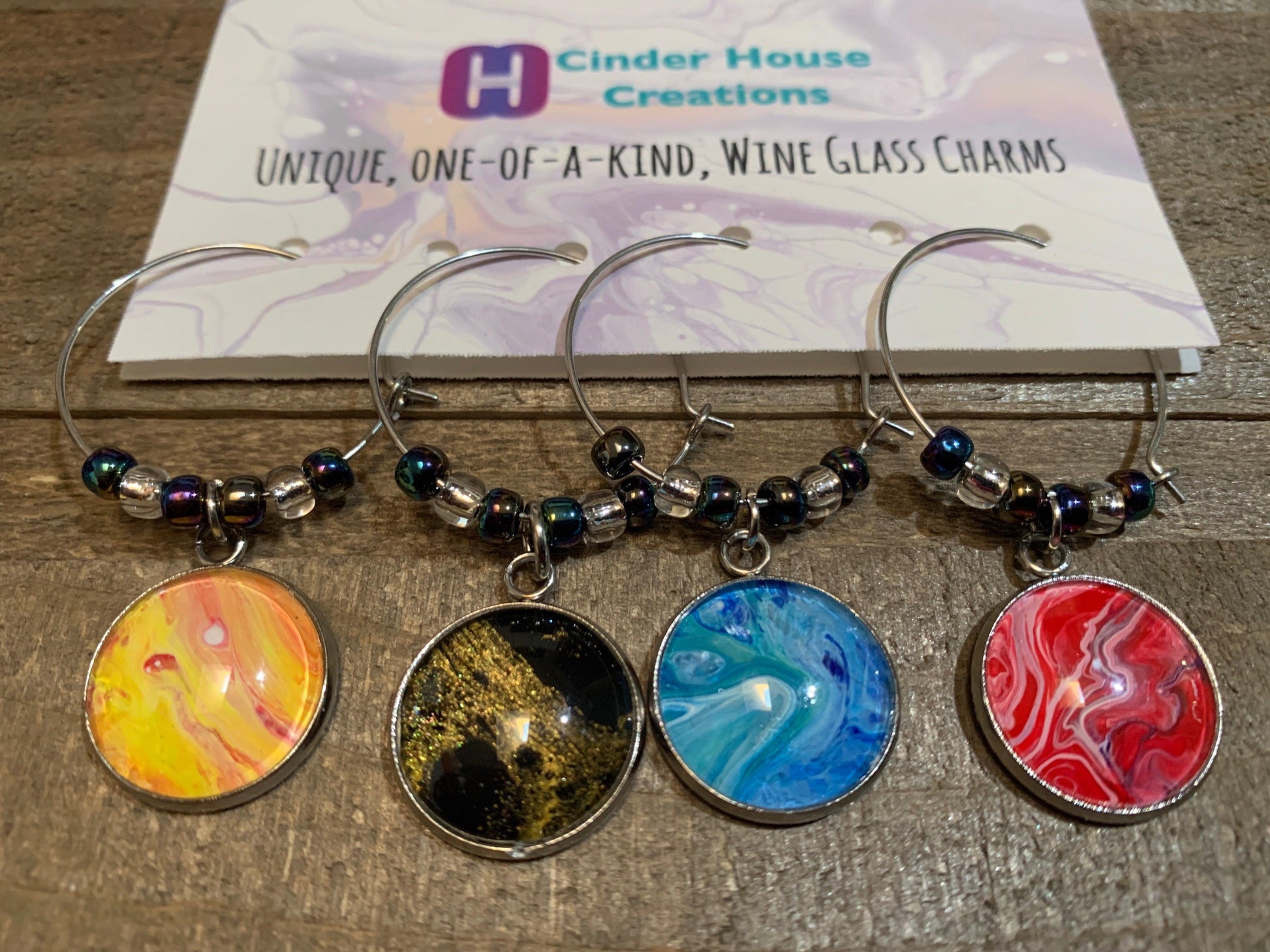 Fluid Art Wine Charm Set - Cinder House Creations
