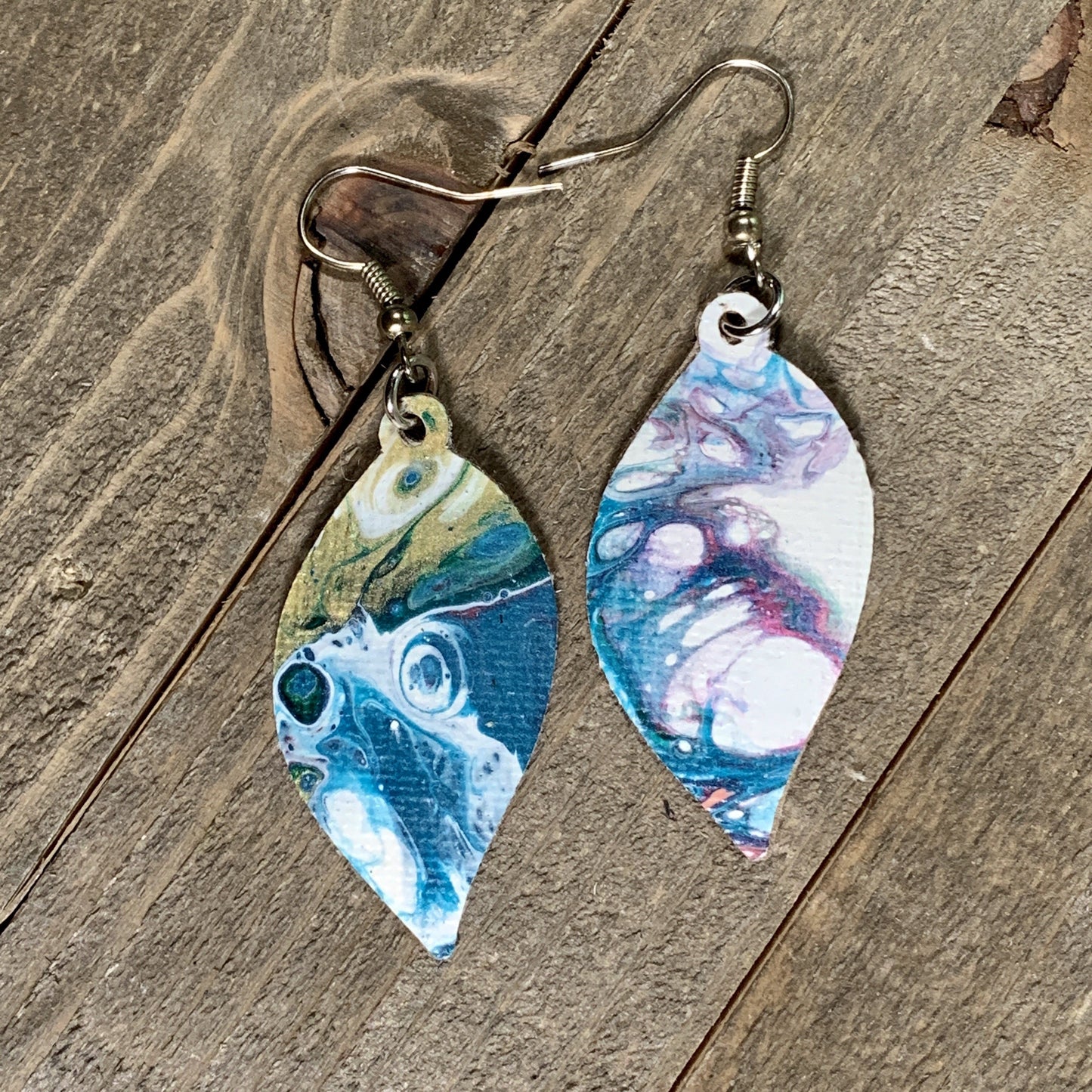 Wearable Art Canvas Leaf Fish Hook Earrings - Cinder House Creations