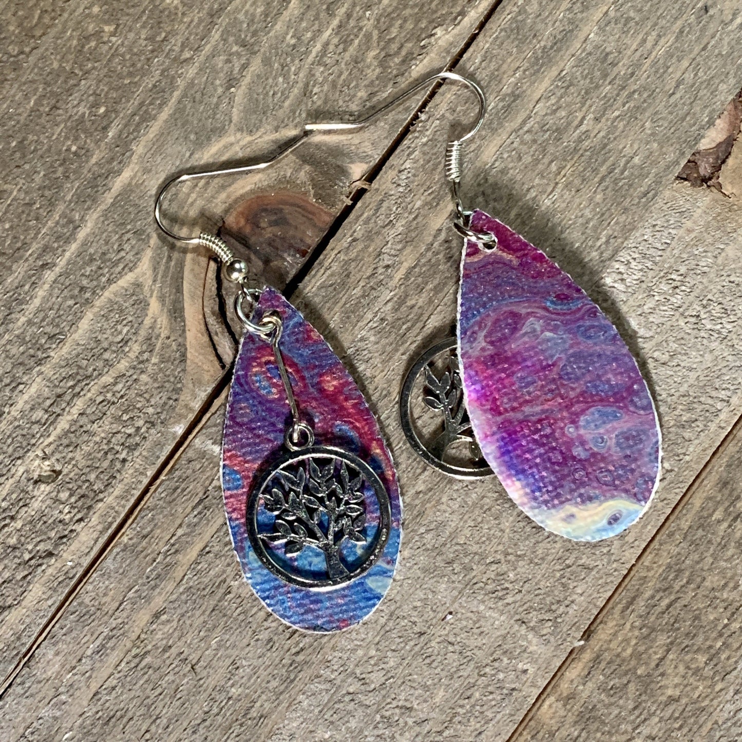 Wearable Art Canvas Leaf Fish Hook Earrings - Cinder House Creations