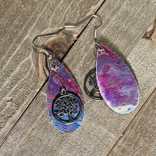 Wearable Art Canvas Leaf Fish Hook Earrings - Cinder House Creations