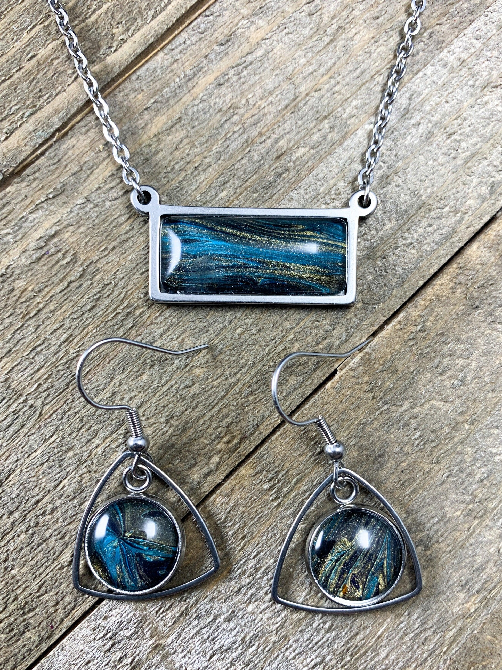 Rectangle Wearable Art Pendant and Earring Sets - Cinder House Creations