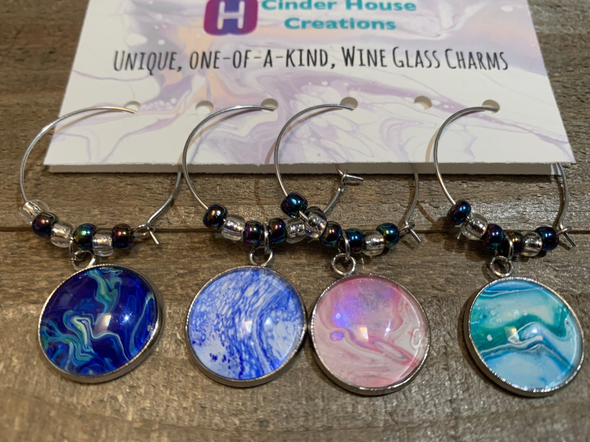 Fluid Art Wine Charm Set - Cinder House Creations