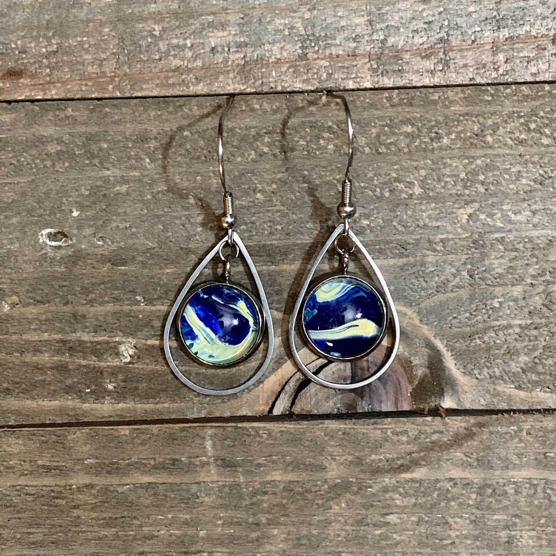 Wearable Art Teardrop Fish Hook Earrings - Cinder House Creations