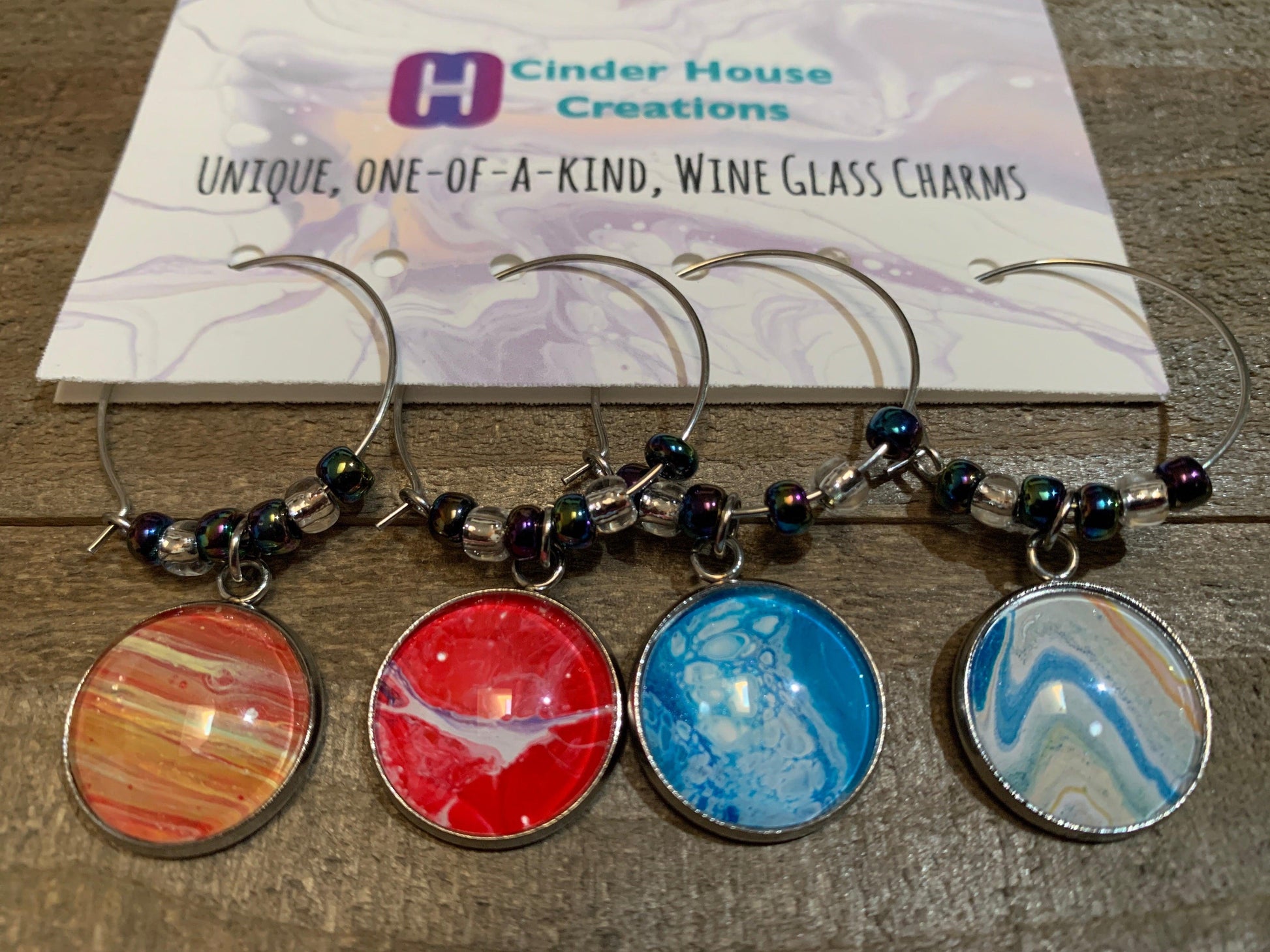 Fluid Art Wine Charm Set - Cinder House Creations