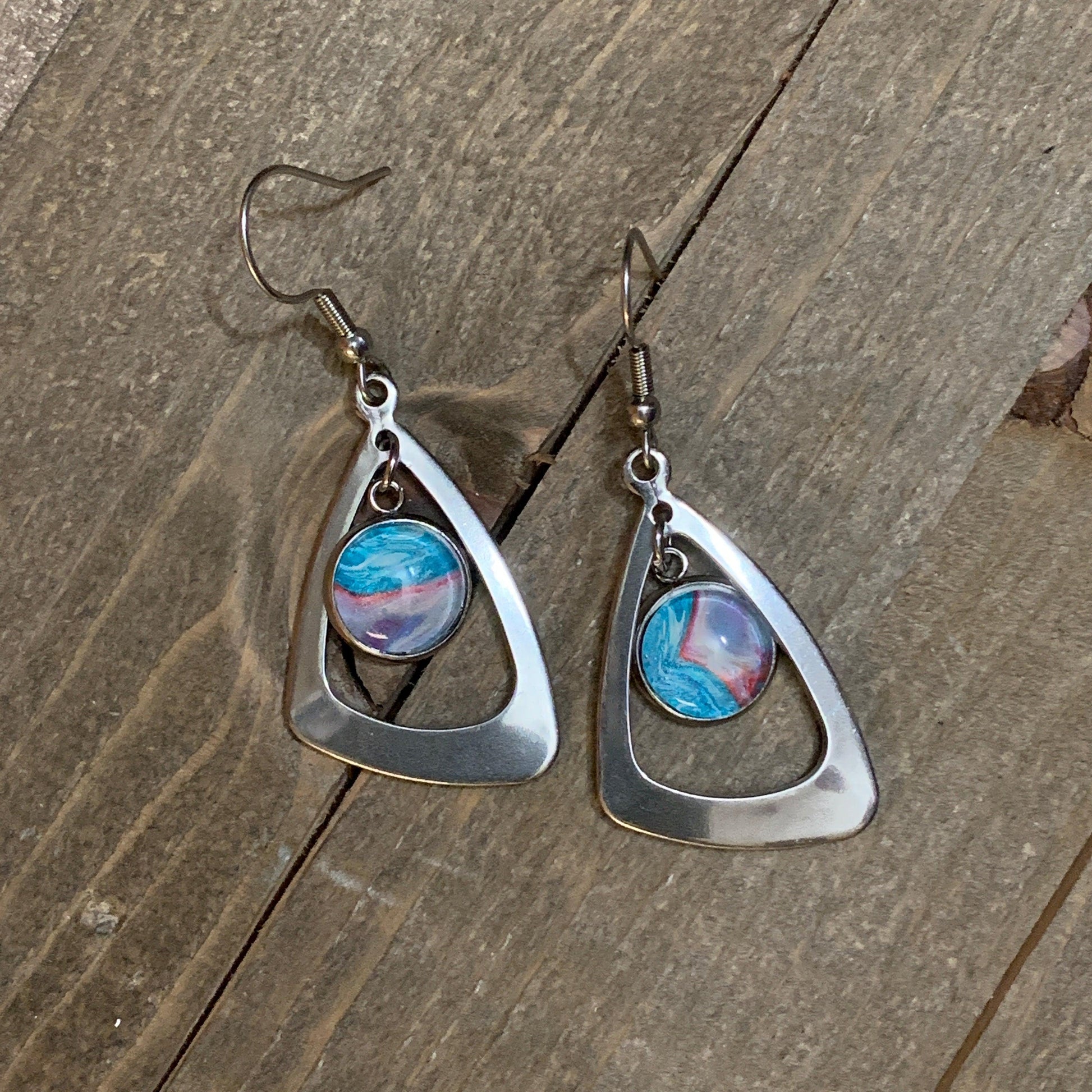 Wearable Art Triangle Fish Hook Earrings - Cinder House Creations