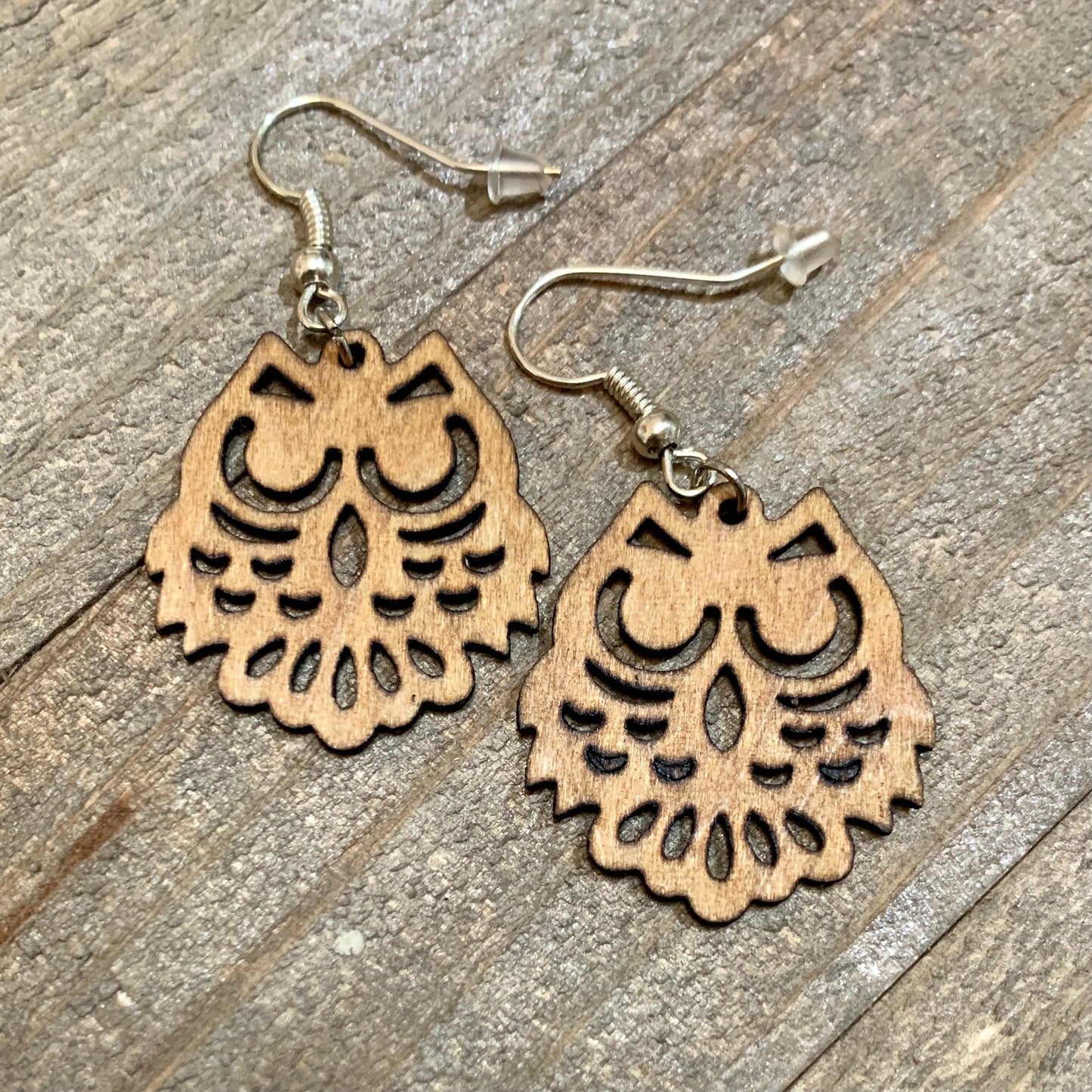 Laser Cut Wood Owl Earrings - Cinder House Creations