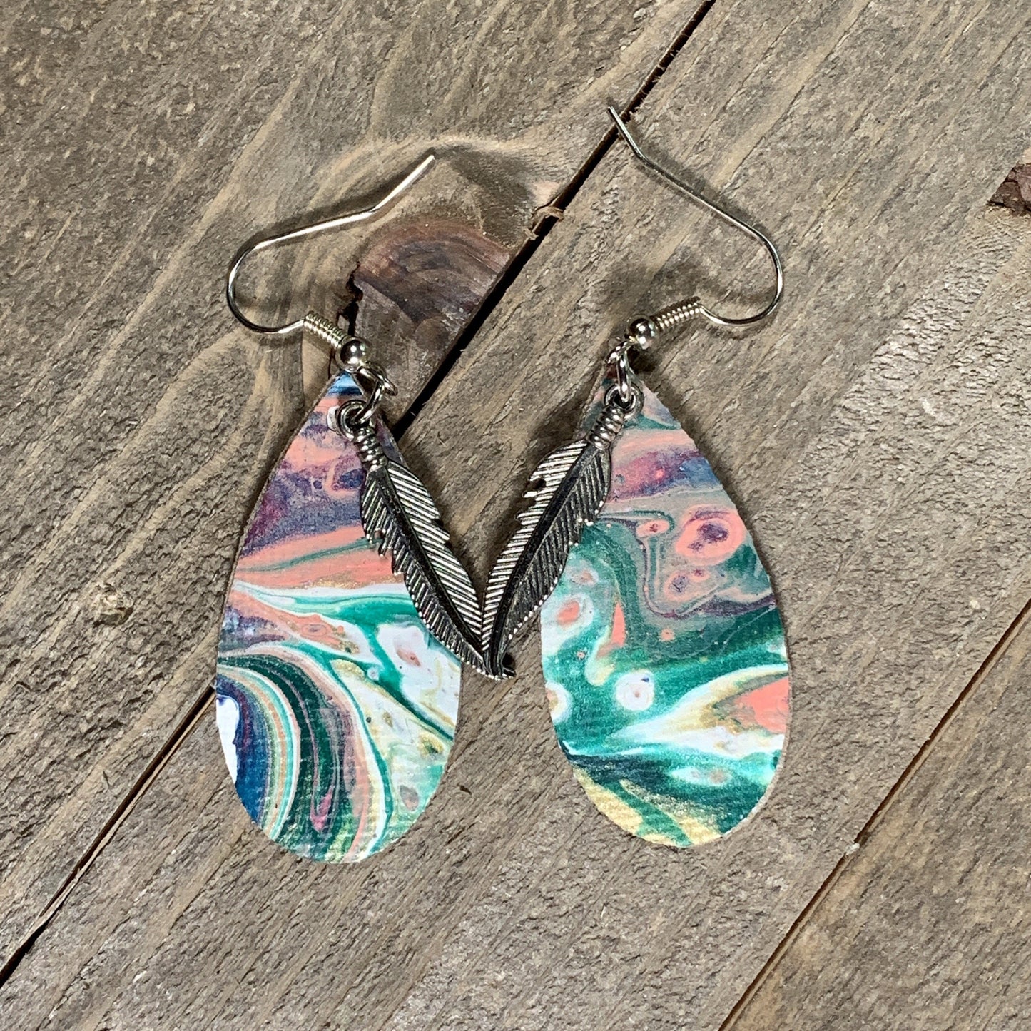 Wearable Art Canvas Leaf Fish Hook Earrings - Cinder House Creations