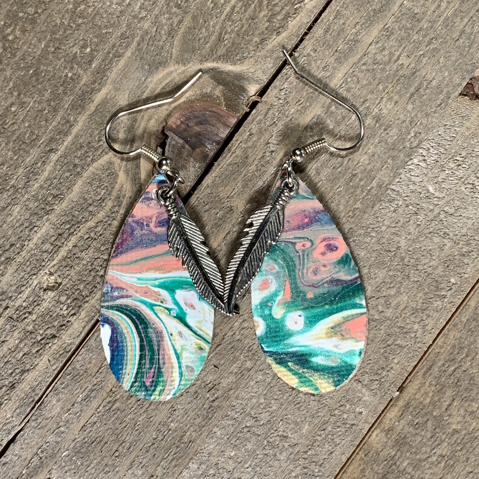 Wearable Art Canvas Leaf Fish Hook Earrings - Cinder House Creations