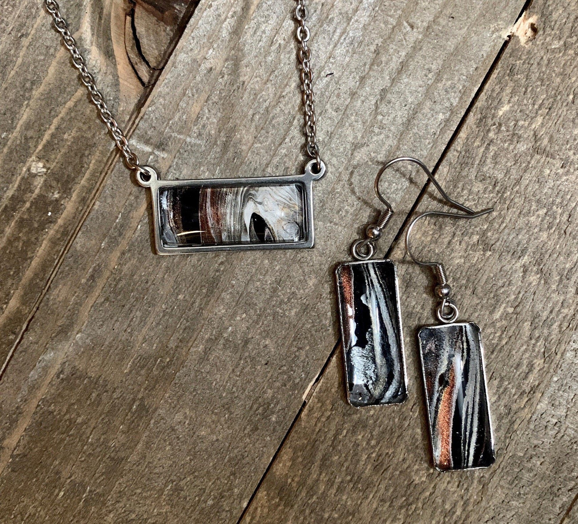 Rectangle Wearable Art Pendant and Earring Sets - Cinder House Creations