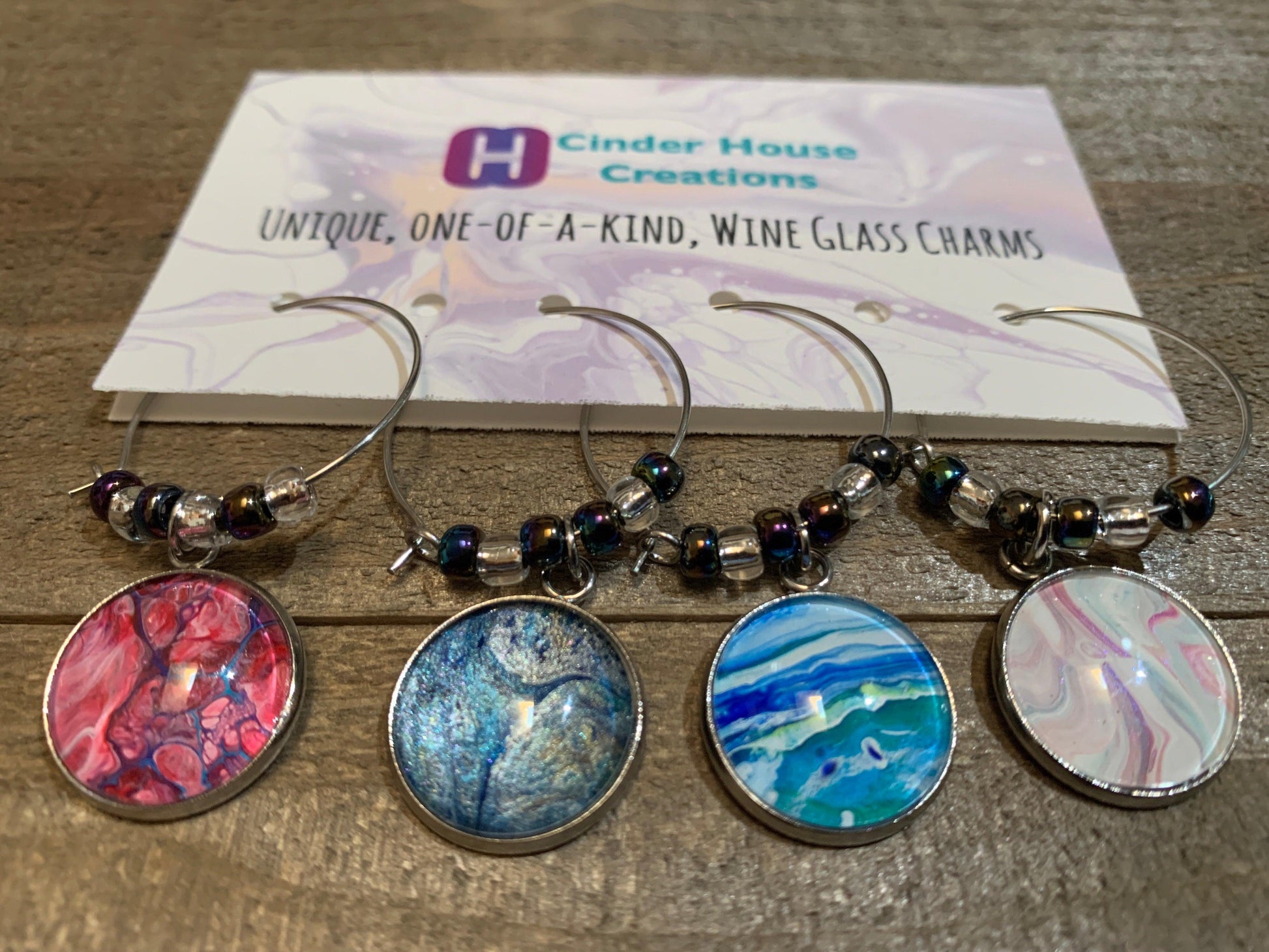 Fluid Art Wine Charm Set - Cinder House Creations