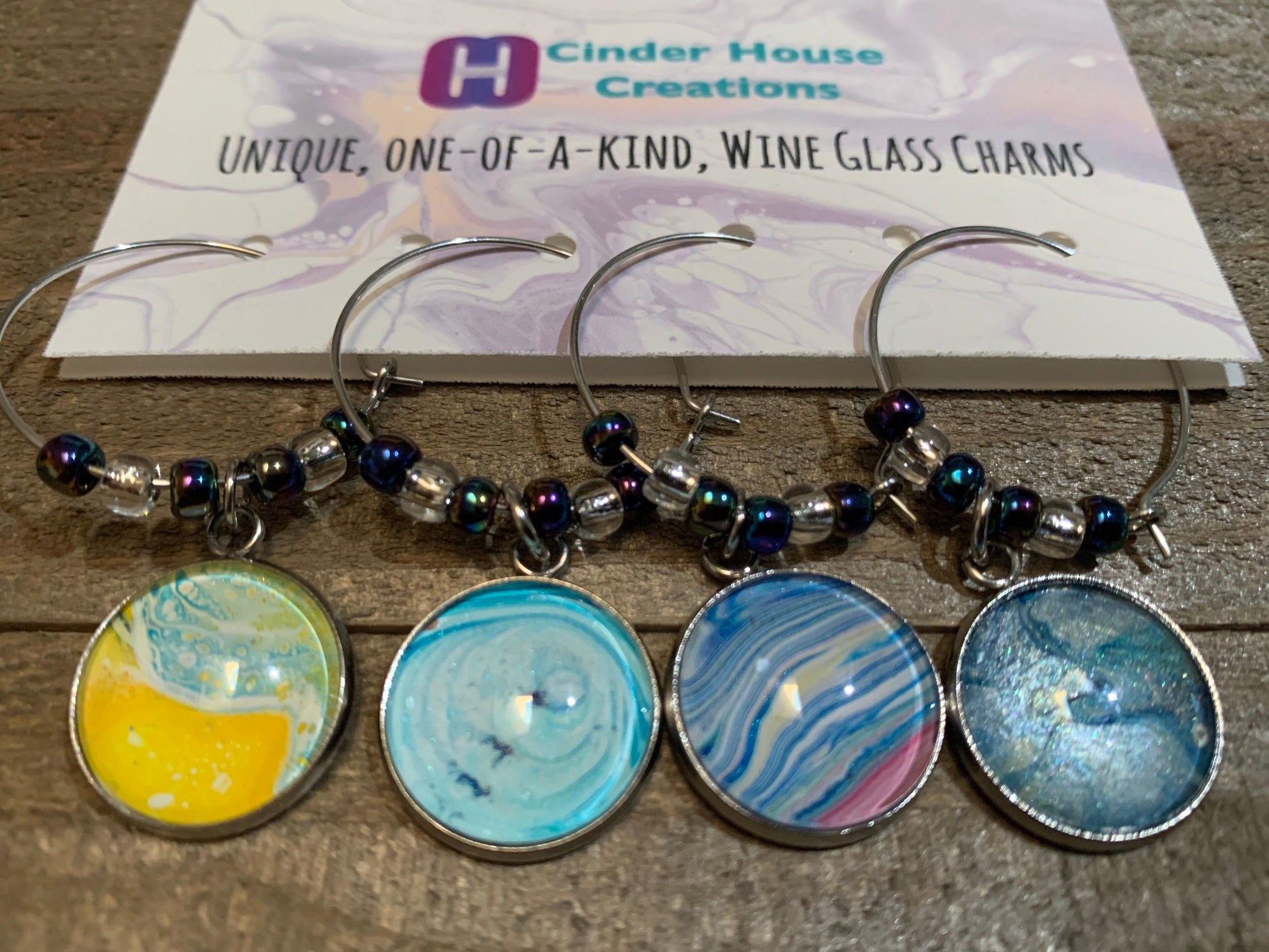 Fluid Art Wine Charm Set - Cinder House Creations