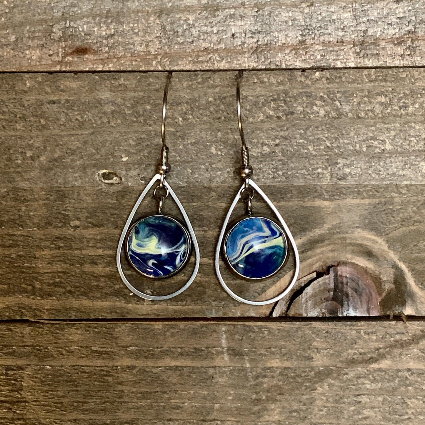 Wearable Art Teardrop Fish Hook Earrings - Cinder House Creations
