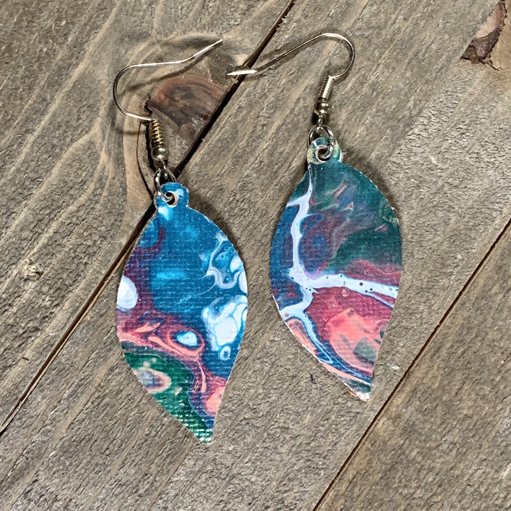 Wearable Art Canvas Leaf Fish Hook Earrings - Cinder House Creations