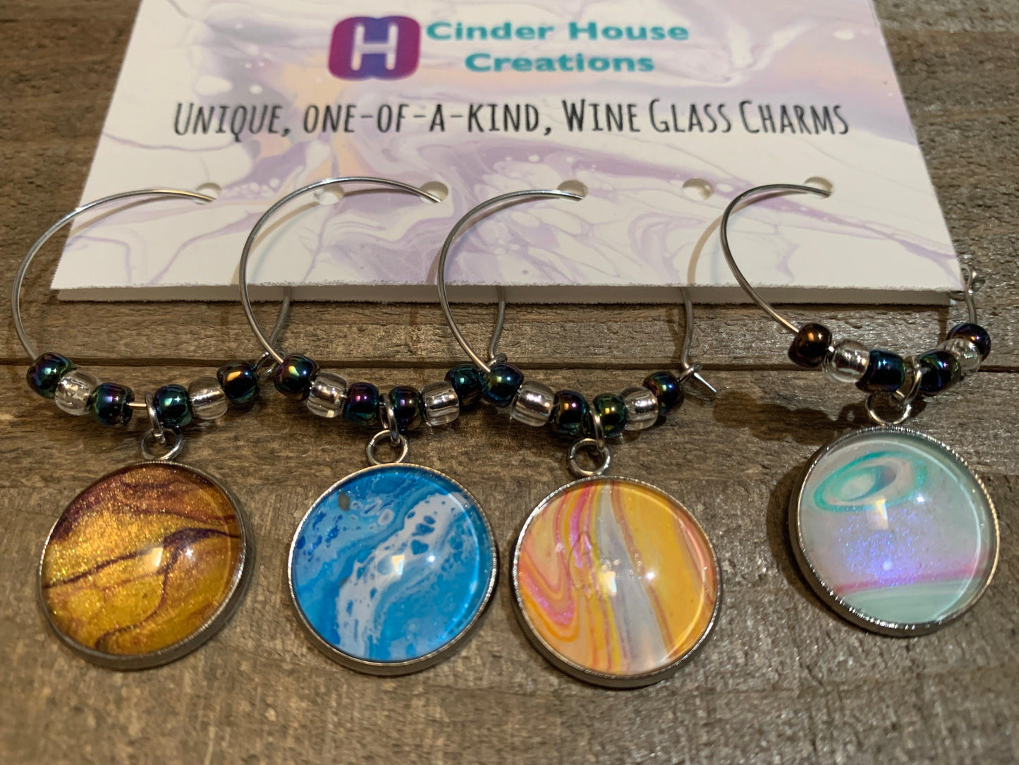 Fluid Art Wine Charm Set - Cinder House Creations