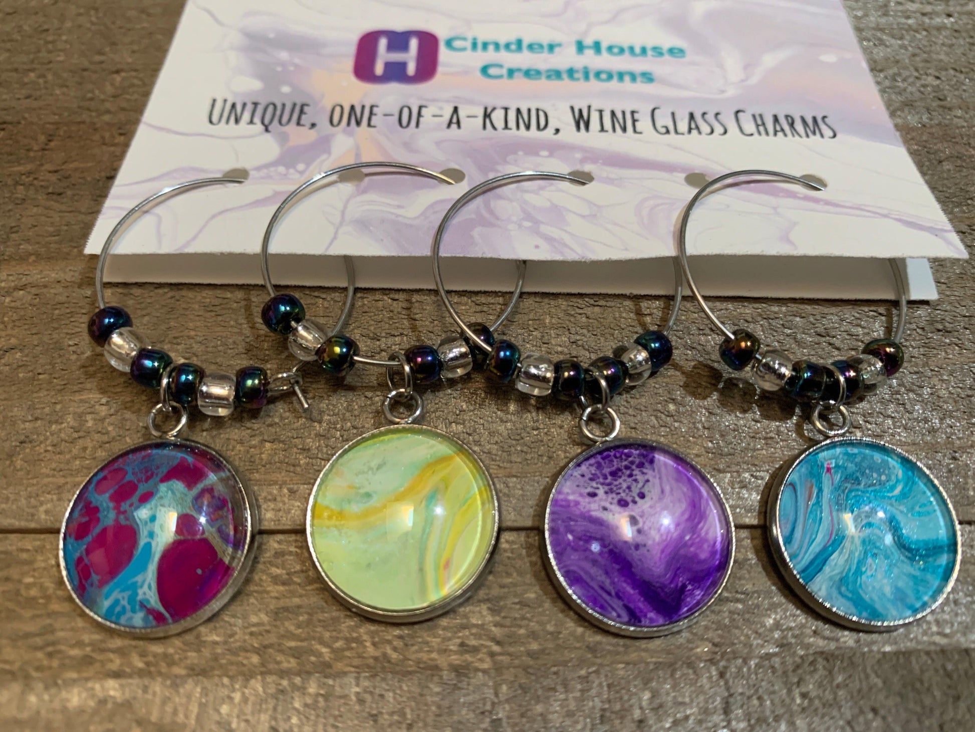Fluid Art Wine Charm Set - Cinder House Creations