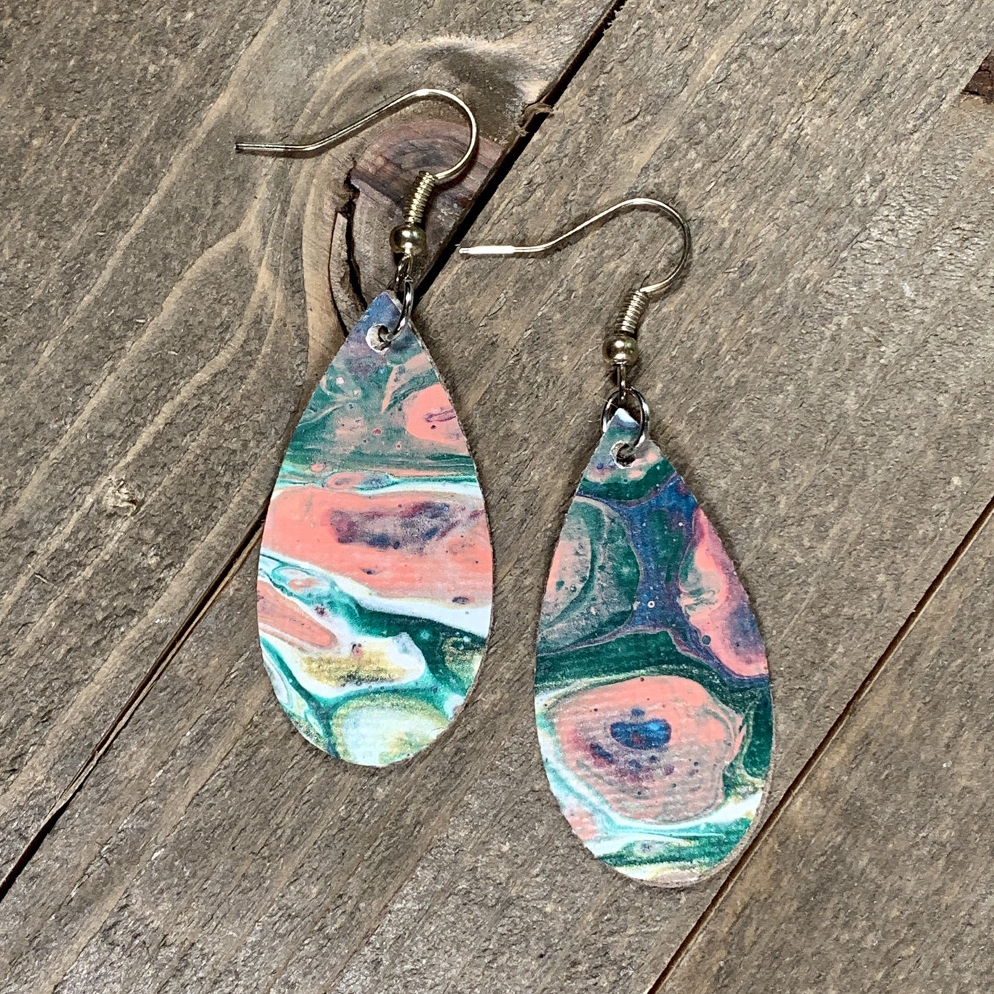 Wearable Art Canvas Leaf Fish Hook Earrings - Cinder House Creations