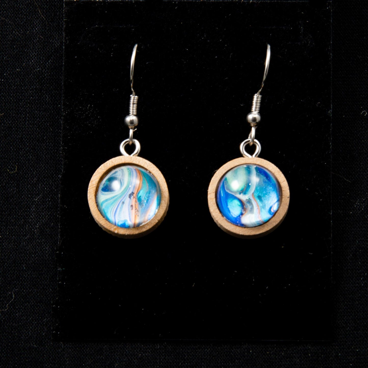 Wooden Wearable Art Fish Hook Earrings - Cinder House Creations