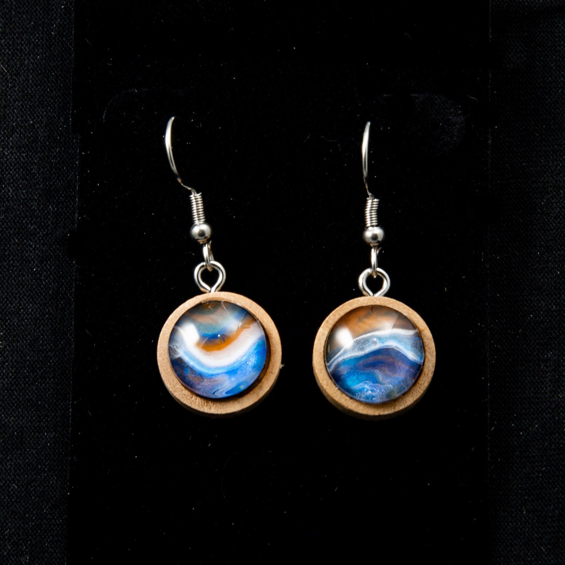 Wooden Wearable Art Fish Hook Earrings - Cinder House Creations