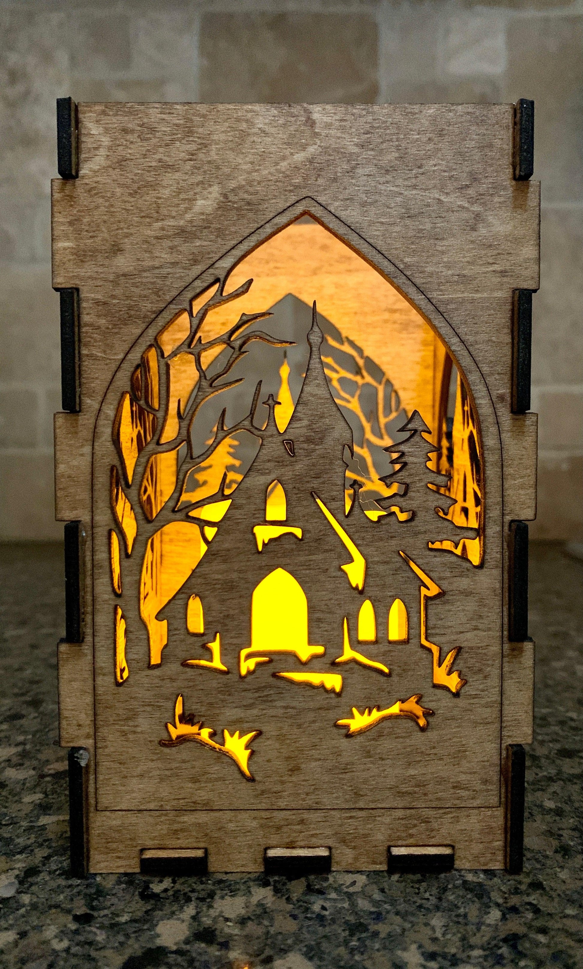 Laser Cut Church Tealight/Votive Candle Holder/Lantern - Cinder House Creations