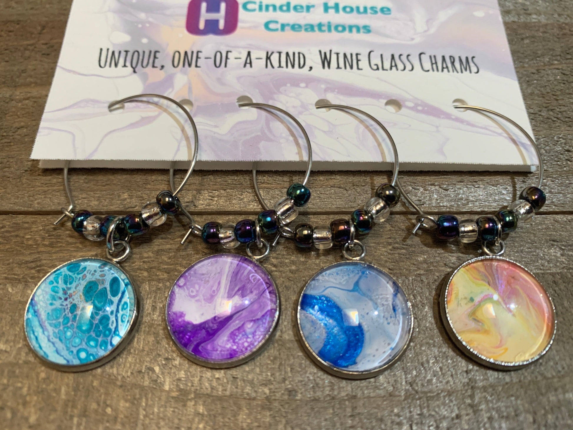 Fluid Art Wine Charm Set - Cinder House Creations