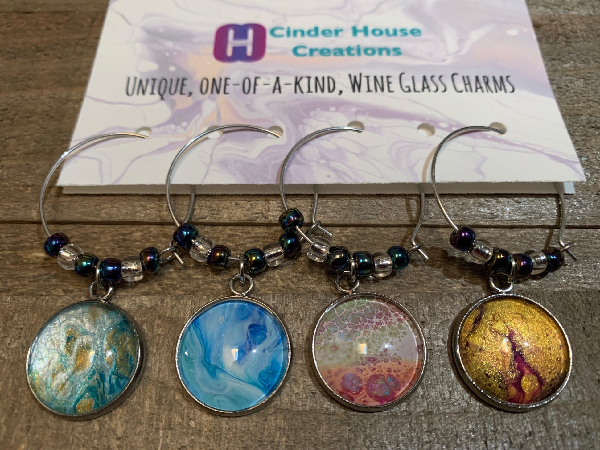 Fluid Art Wine Charm Set - Cinder House Creations