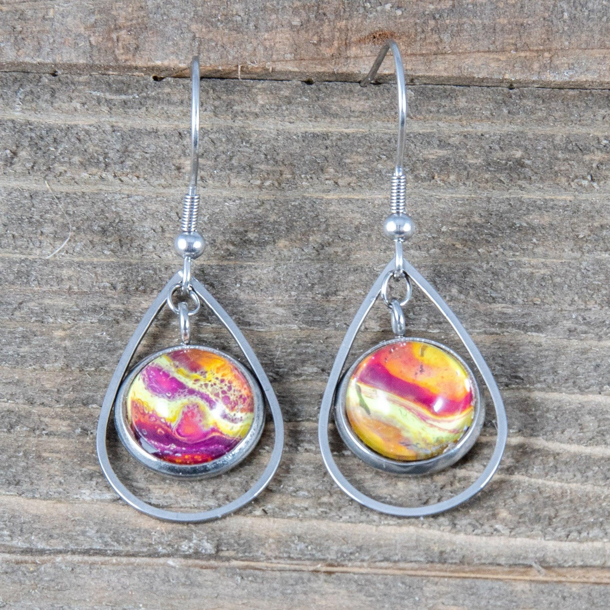 Wearable Art Teardrop Fish Hook Earrings - Cinder House Creations