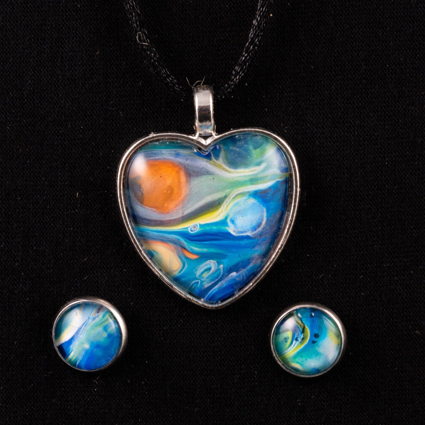 Heart Wearable Art Pendant and Stud Earring Sets - Cinder House Creations