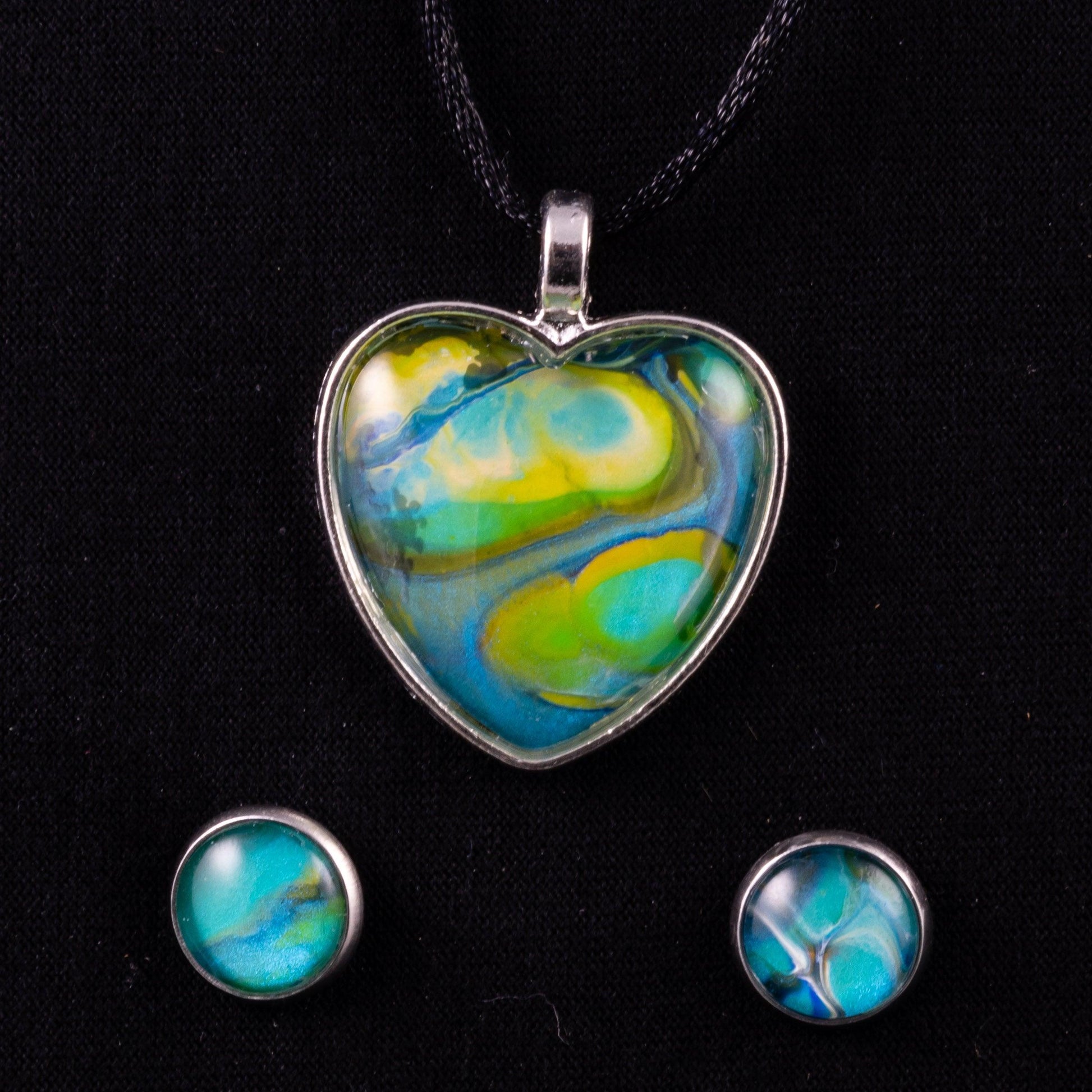 Heart Wearable Art Pendant and Stud Earring Sets - Cinder House Creations