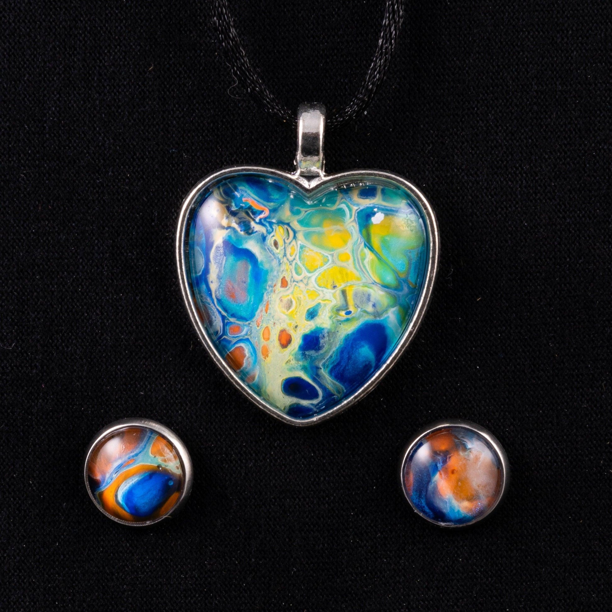 Heart Wearable Art Pendant and Stud Earring Sets - Cinder House Creations