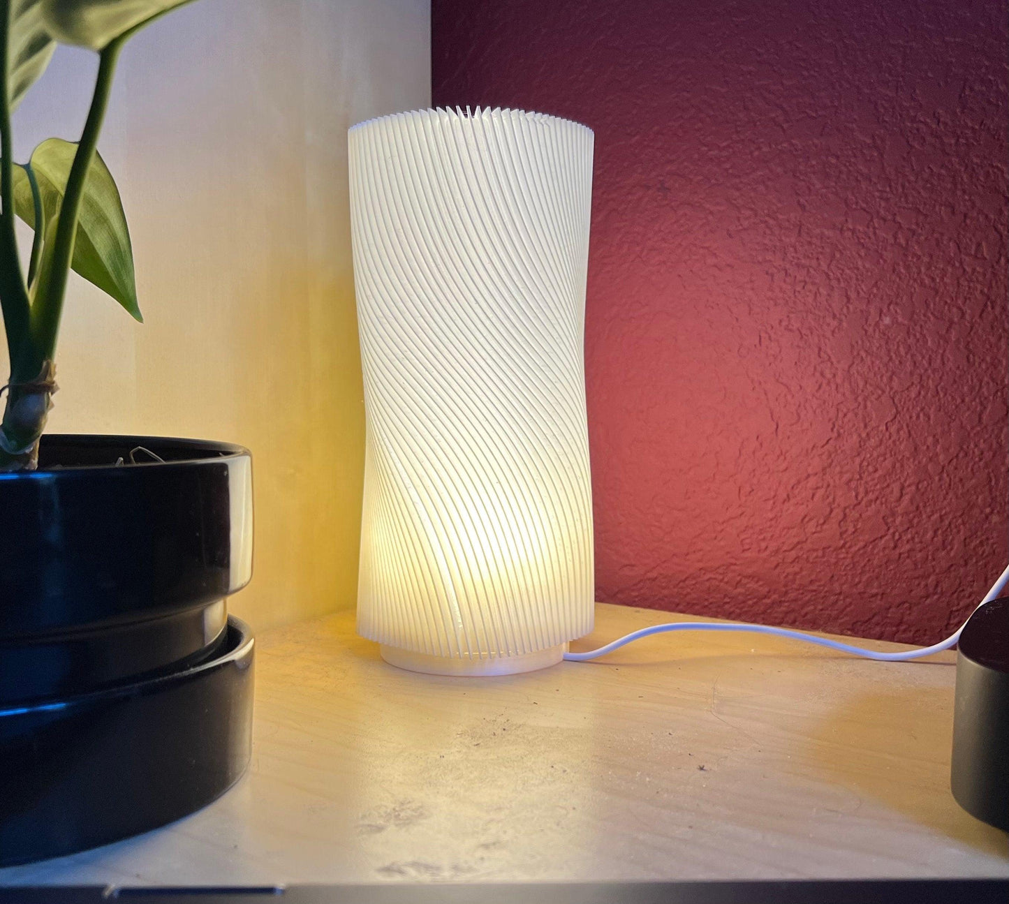 Twisted White LED Desk/Table Lamp - Cinder House Creations