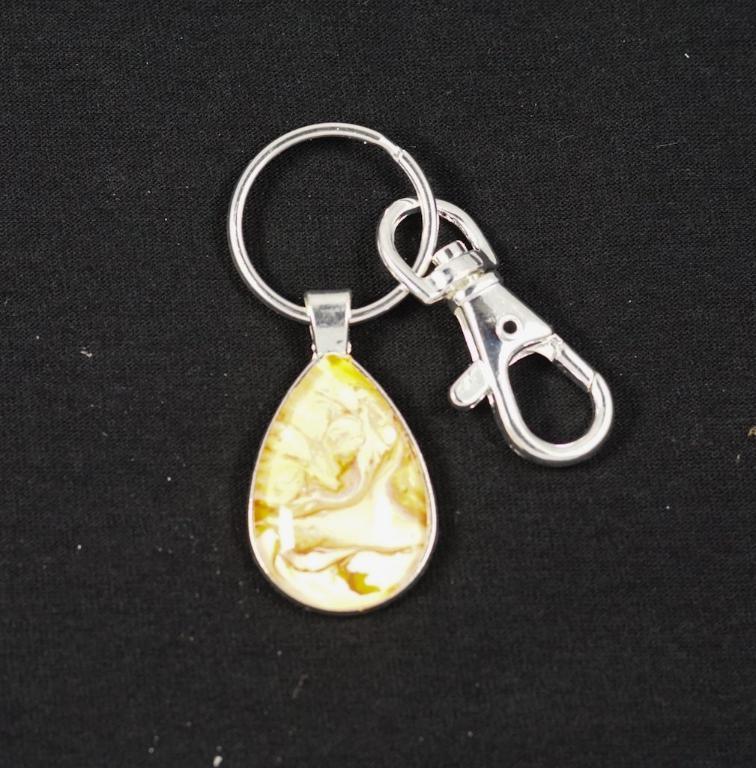 Silver Fluid Art Teardrop Pendant with keychain - Cinder House Creations