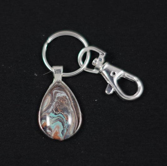 Silver Fluid Art Teardrop Pendant with keychain - Cinder House Creations