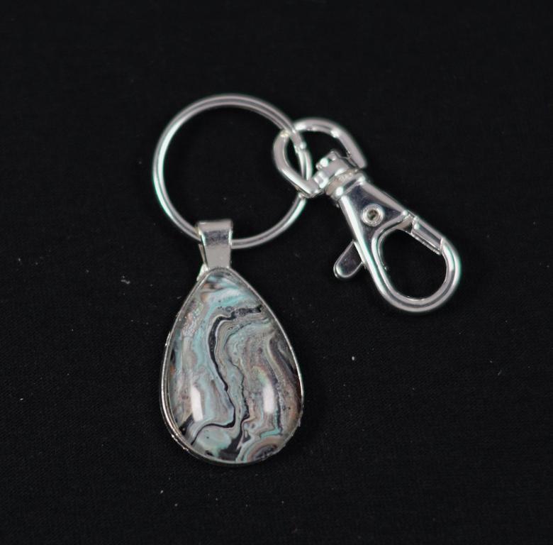 Silver Fluid Art Teardrop Pendant with keychain - Cinder House Creations