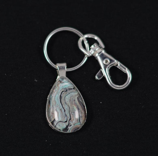 Silver Fluid Art Teardrop Pendant with keychain - Cinder House Creations