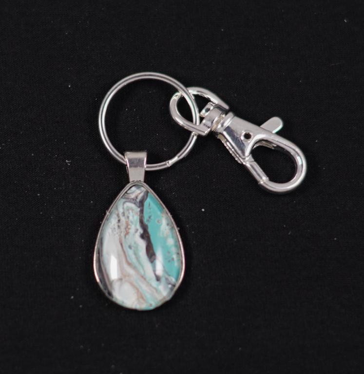 Silver Fluid Art Teardrop Pendant with keychain - Cinder House Creations