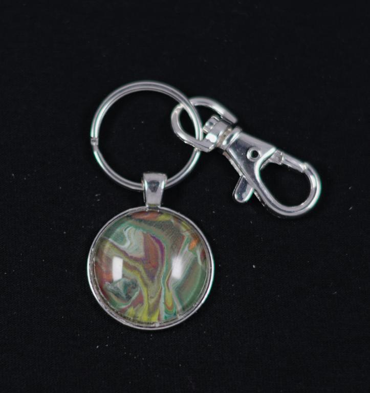 Silver Fluid Art Round Pendant with keychain - Cinder House Creations