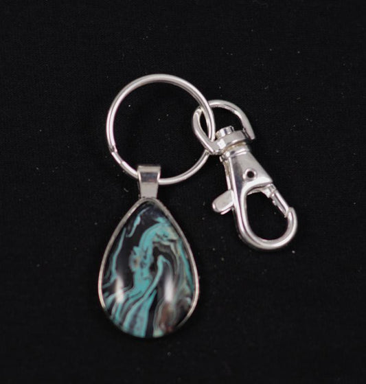 Silver Fluid Art Teardrop Pendant with keychain - Cinder House Creations