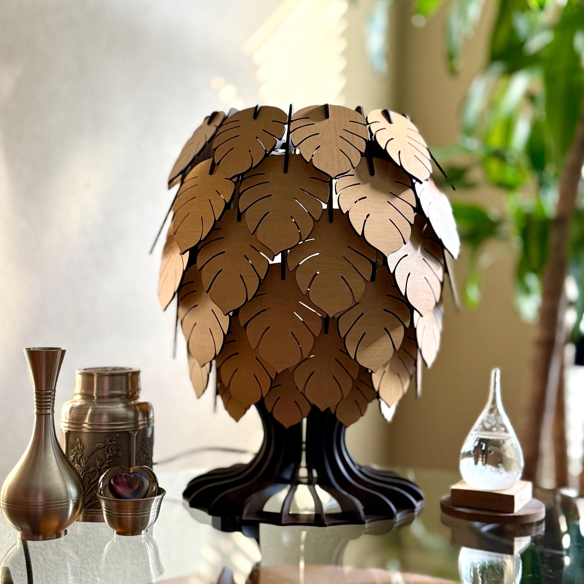 Wooden Monstera Table Lamp