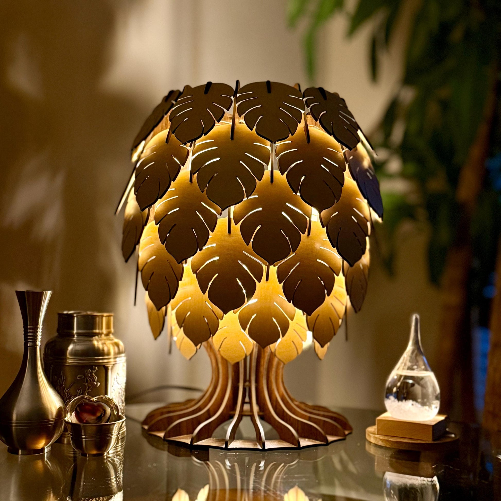 Wooden Monstera Table Lamp