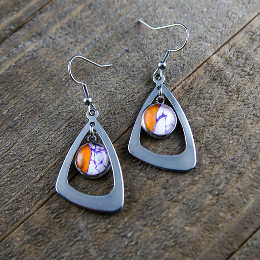 Wearable Art Triangle Fish Hook Earrings - Cinder House Creations