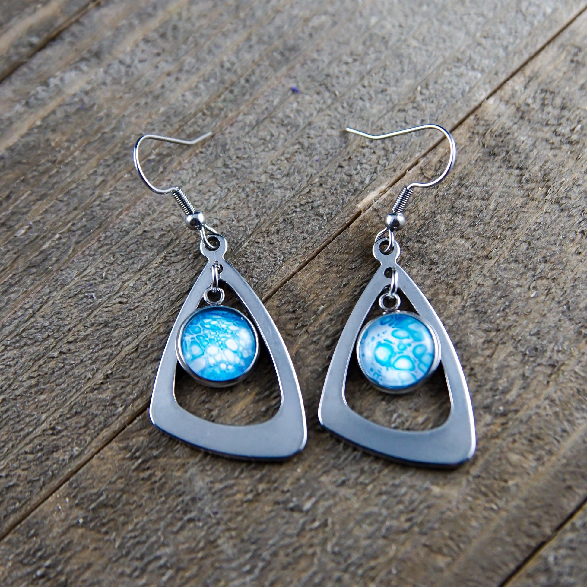 Wearable Art Triangle Fish Hook Earrings - Cinder House Creations