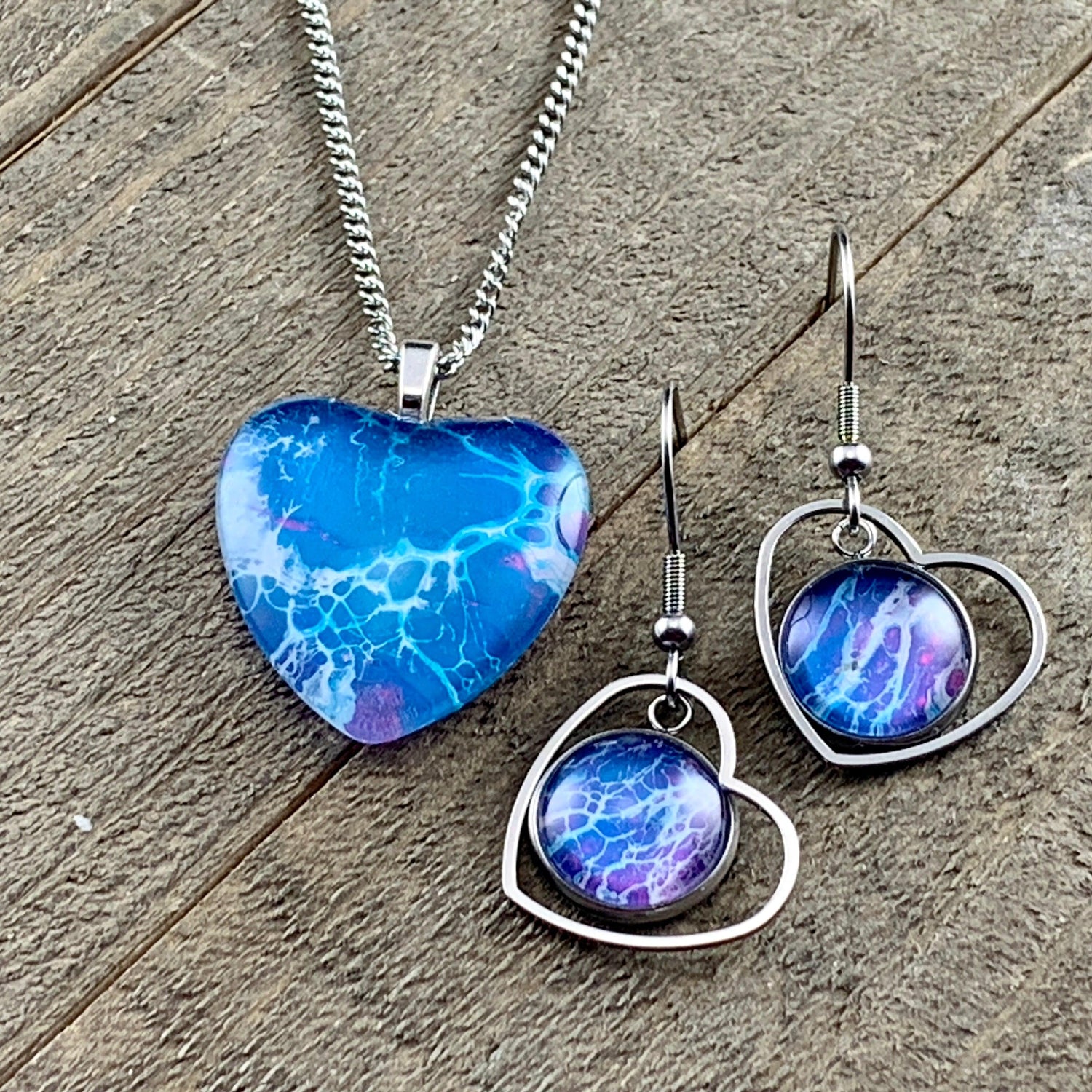 Heart Wearable Art Pendant and Earring Sets - Cinder House Creations