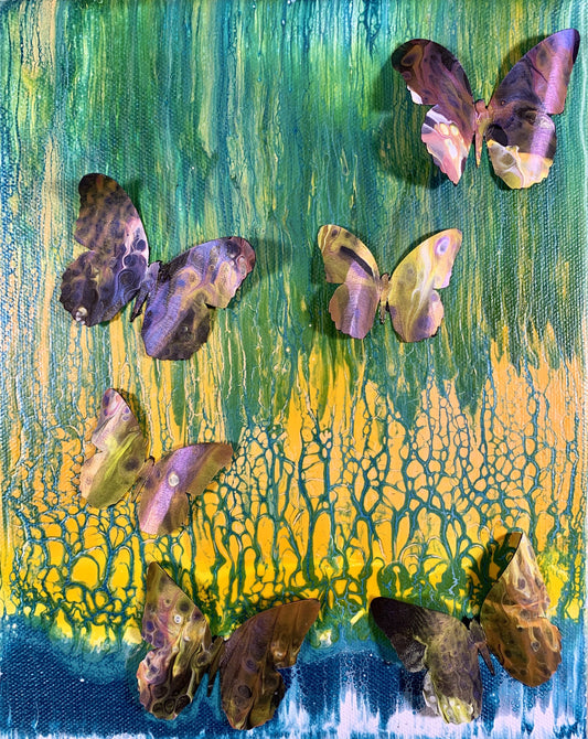 Fluid Art Abstract #288 - Mixed media Butterflies - Cinder House Creations