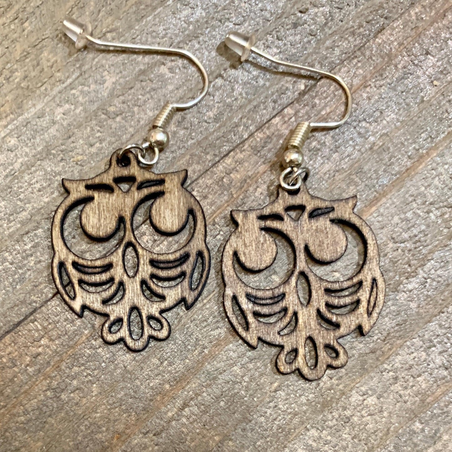 Laser Cut Wood Owl Earrings - Cinder House Creations